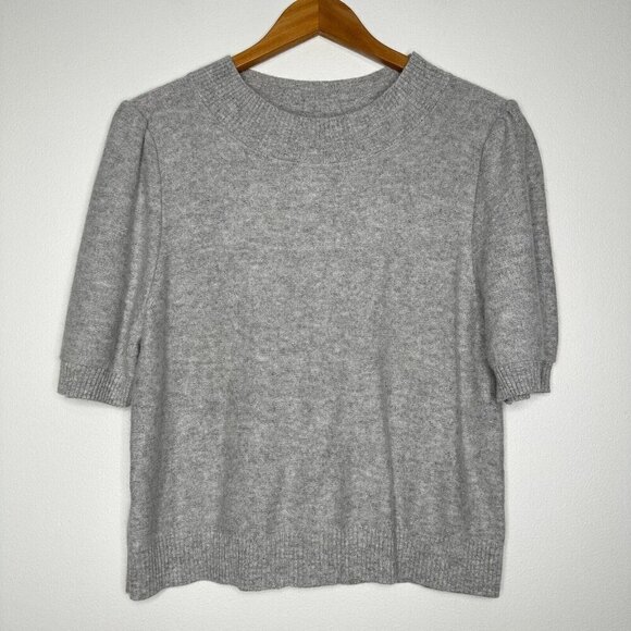 Bluivy Pullover Sweater Size L Gray Short Sleeve Wool Angora Blend Career - Picture 1 of 9